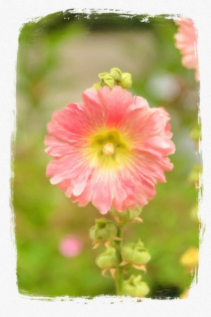 Pink flower stylized as a painting art on canva