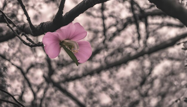 Photo a pink flower on a tree branch