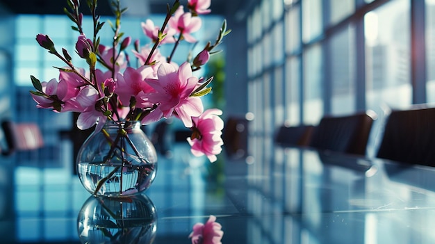 Photo pink flower vase table decor business corporate elegance