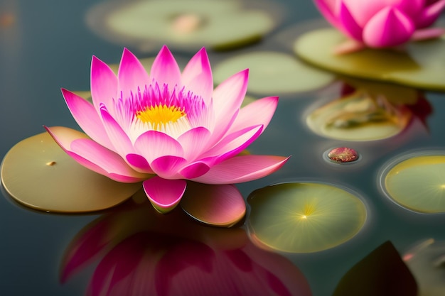 A pink flower in the water