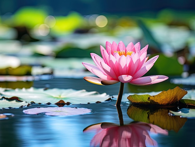 a pink flower in water