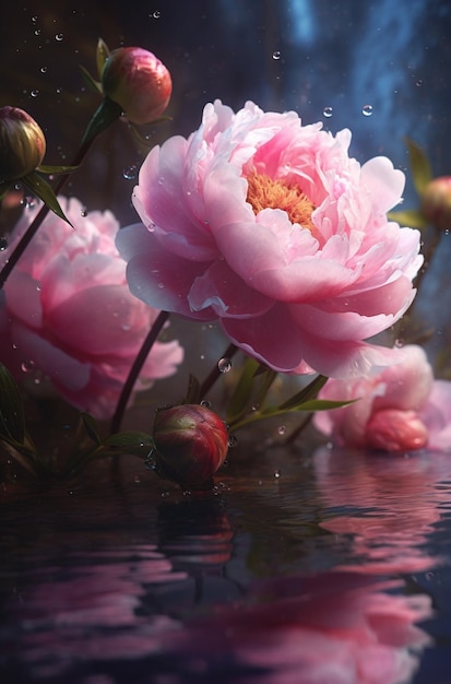 A pink flower in the water