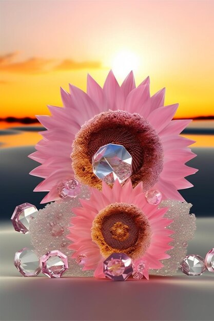 A pink flower with a diamond in the middle