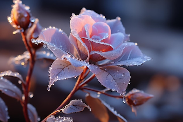 a pink flower with frost on it