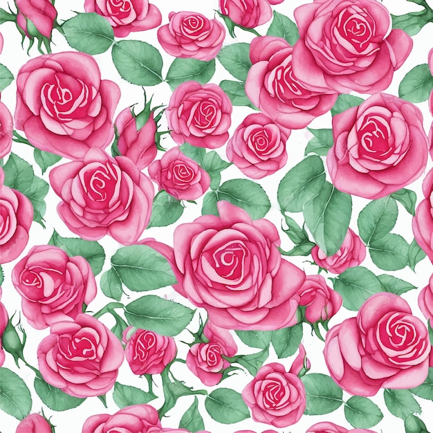 A pink flower with green leaves and pink roses on a white background