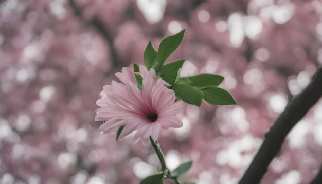 背景に緑の茎とピンクの花があるピンク色の花