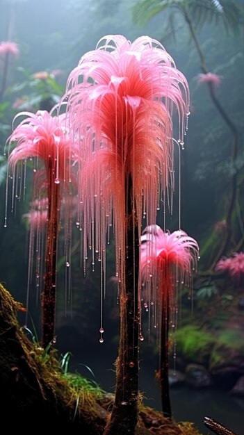 Photo a pink flower with ice on it