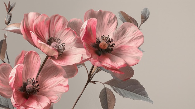 a pink flower with a pink center and a brown leaf