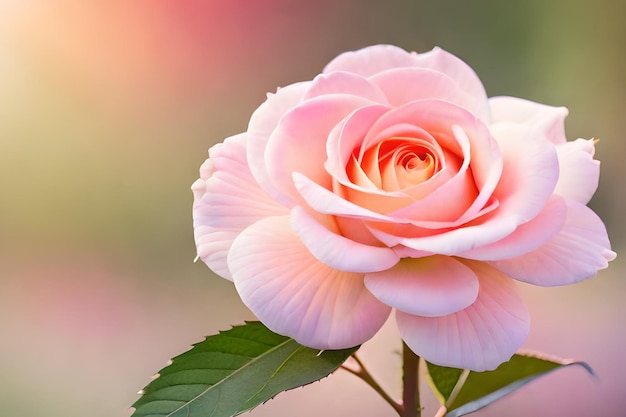 A pink flower with a pink center and a green leaf in the background.