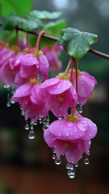 A pink flower with raindrops on it