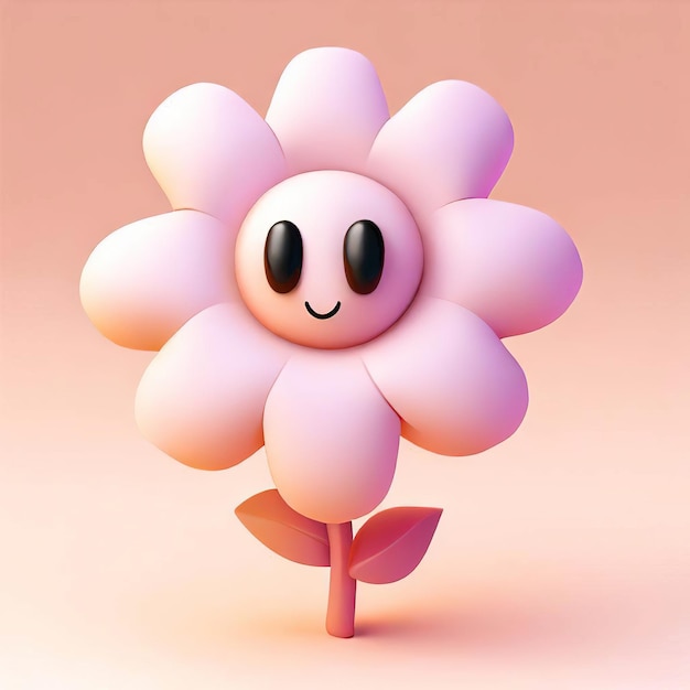 A pink flower with a smiley face is on a pink background.