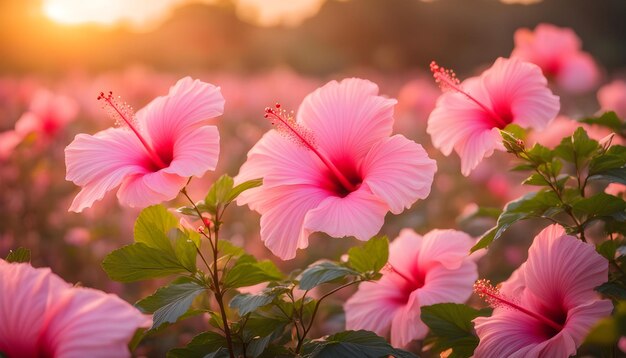 Photo a pink flower with the sun setting behind it