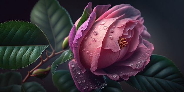 A pink flower with water droplets on it generative AI