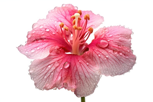 A pink flower with water droplets on it