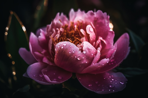 A pink flower with water droplets on it