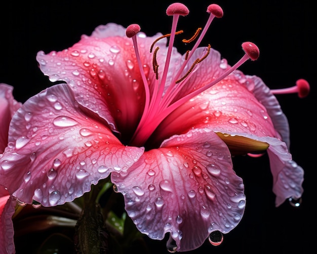 a pink flower with water droplets on it