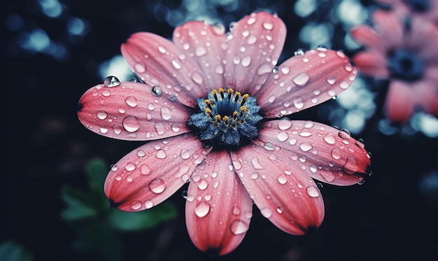 a pink flower with water drops on it