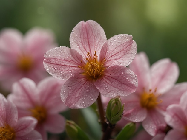 a pink flower with water drops on it