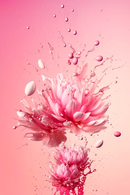 Photo a pink flower with water drops and splashes of water.