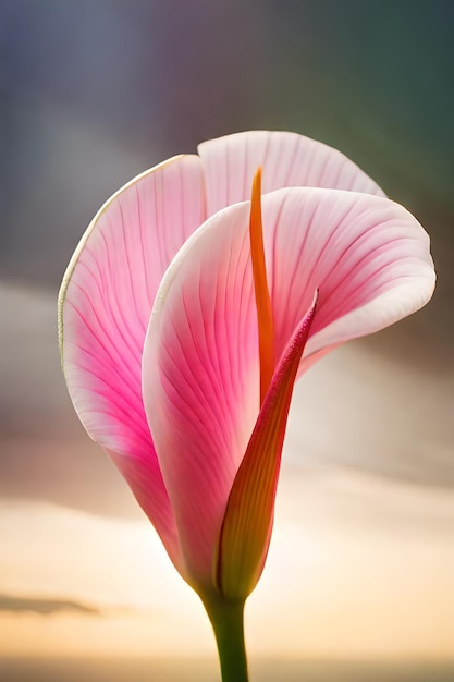 A pink flower with a white tip