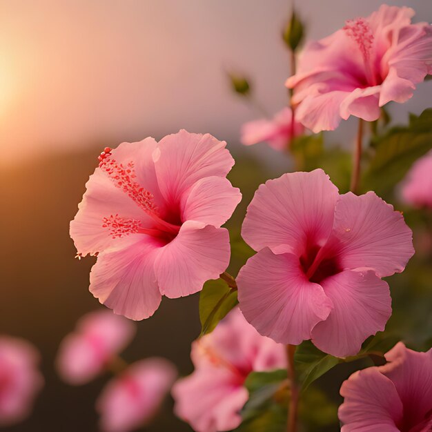 Photo a pink flower with the word hibiscus on it