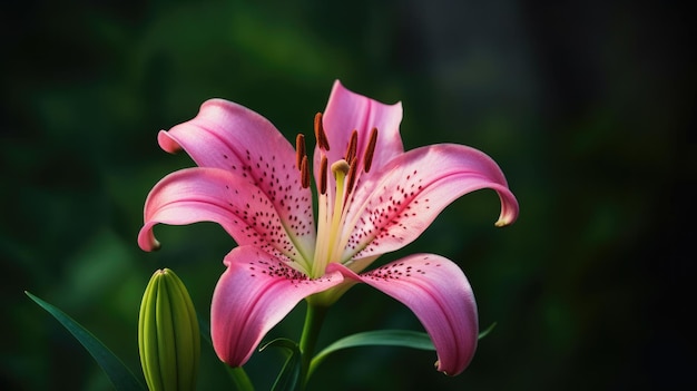 A pink flower with the word lily on it