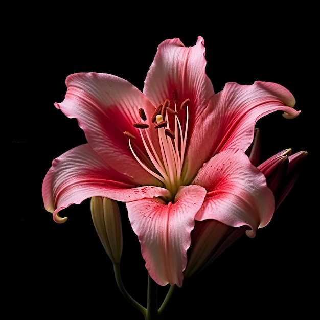 A pink flower with the word lily on it