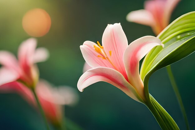 A pink flower with the word lily on it