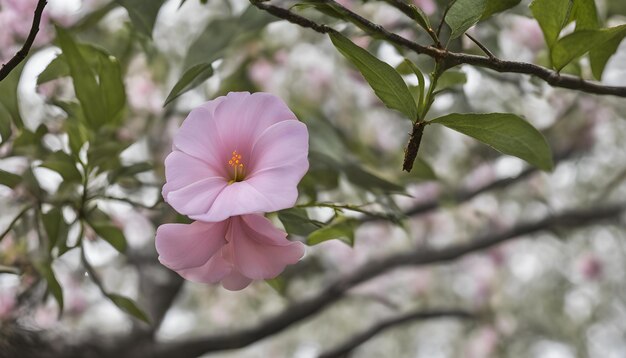 Photo a pink flower with the yellow center is the center of the flower