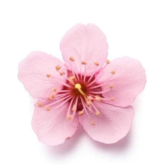 A pink flower with the yellow center and the pink center.