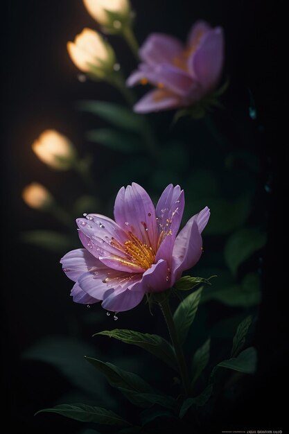 A pink flower with a yellow center