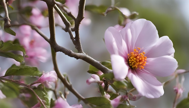 中央に黄色とオレンジのピンクの花