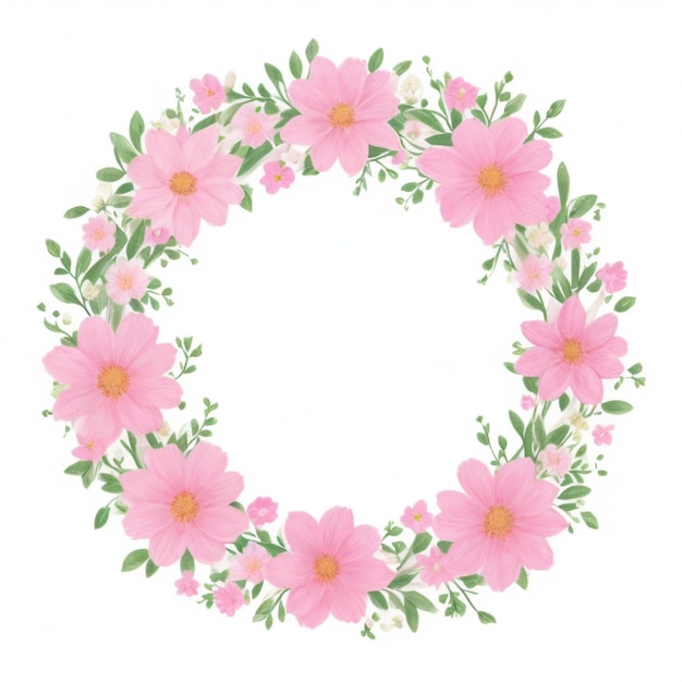 Photo pink flowers arranged in a circular pattern on a white background