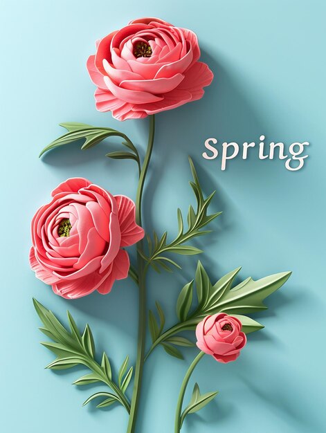 Pink flowers background with the word spring