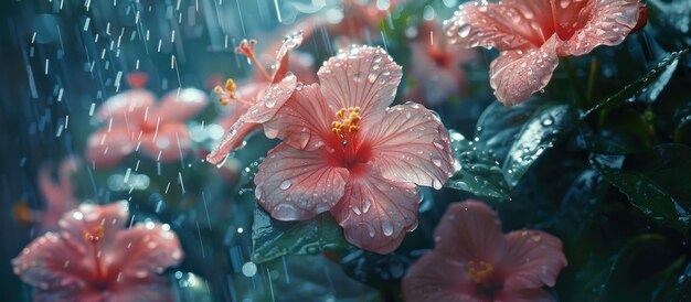 Pink Flowers Being Rained On