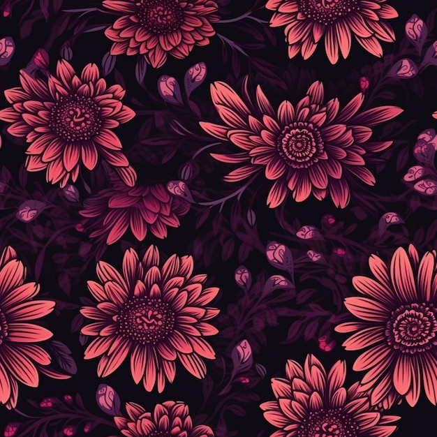 Pink flowers on a black background