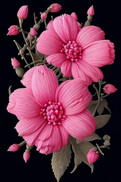 Pink flowers on a black background