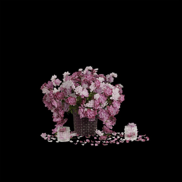 pink flowers in black vase on black background