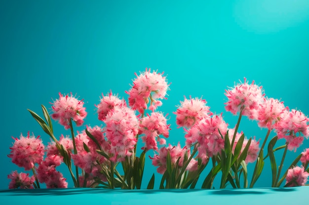 Pink flowers on a blue background Generative AI