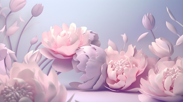 Розовые цветы на синем фоне со словом «любовь».