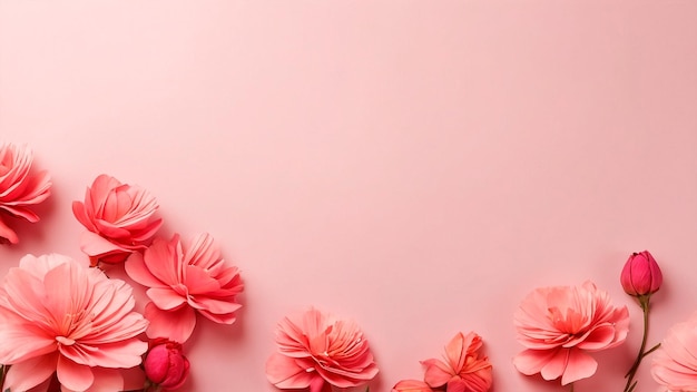 Pink flowers over blue background