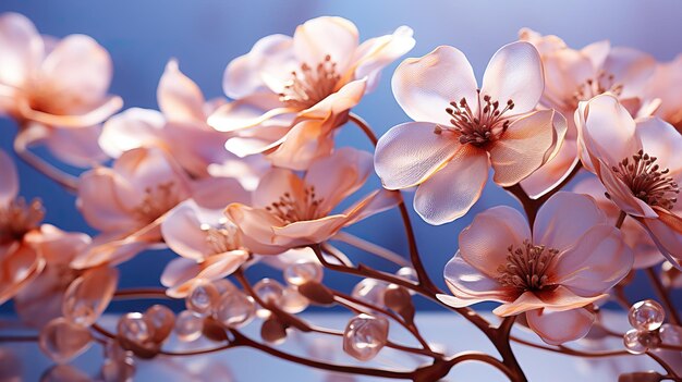 Pink flowers on blue background