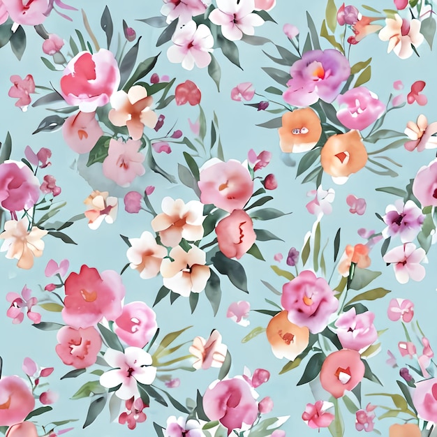 Pink flowers on blue background