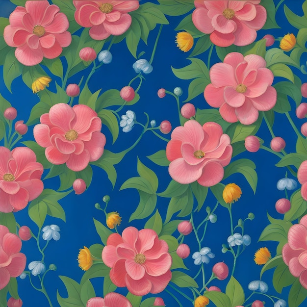 Pink flowers on blue background