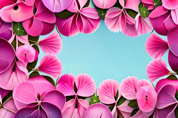 Pink flowers on a blue background