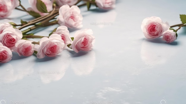 Pink flowers on a blue background