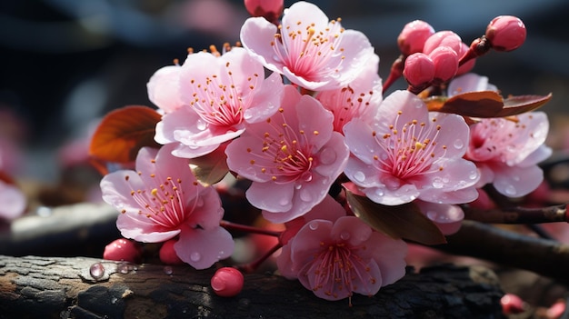 pink flowers on the branch of a tree