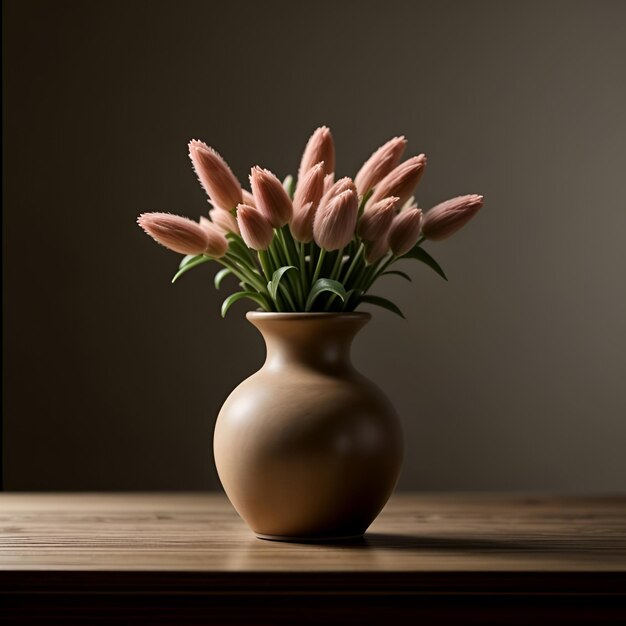 pink flowers in a brown vase