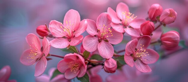 Pink Flowers Cluster on Branch