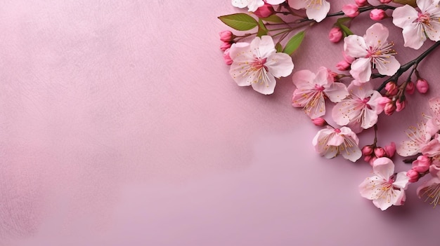 Pink flowers in a composition at the top perspective against a soft background GENERATE AI
